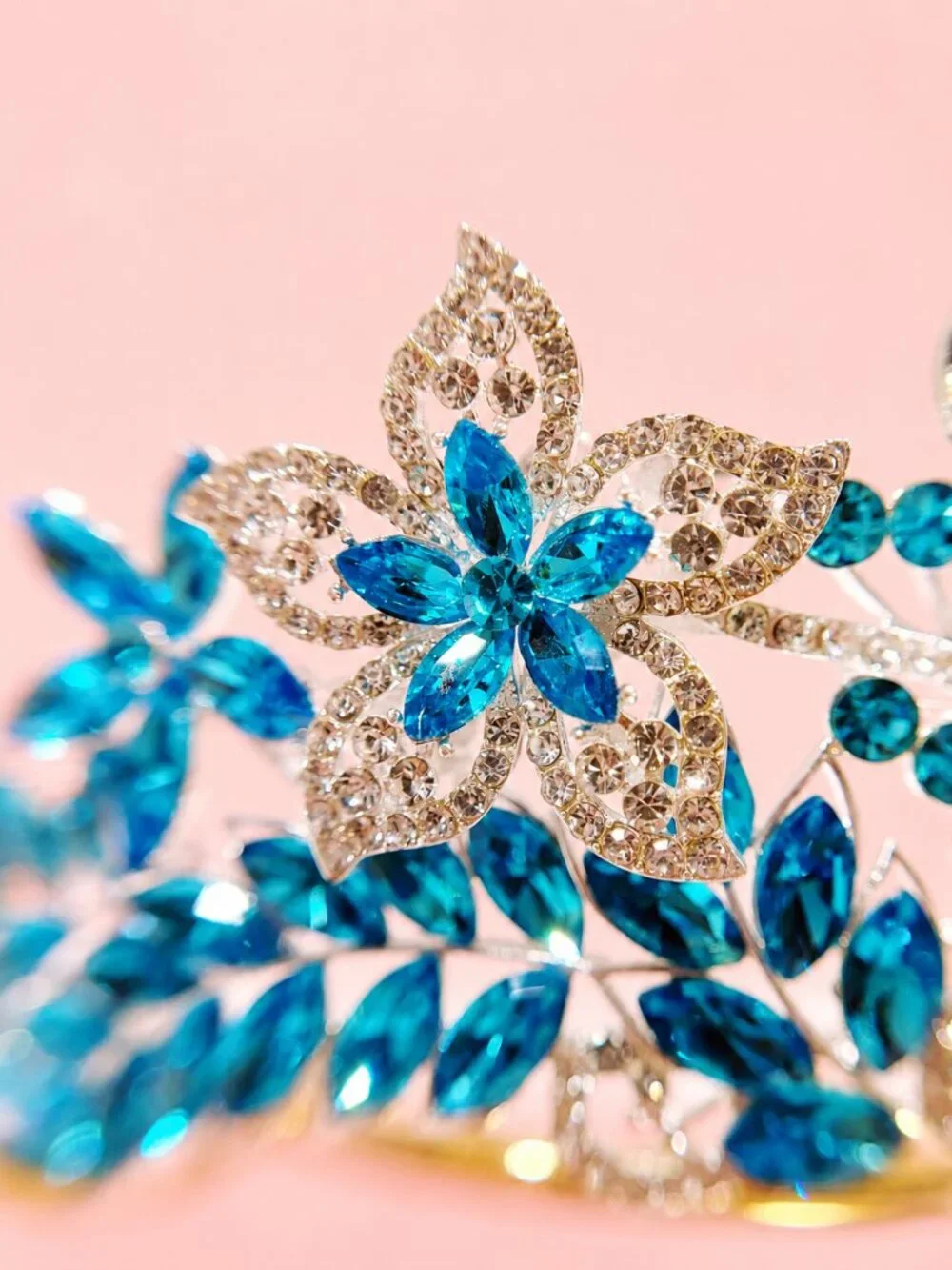 Sky blue Crystal Butterfly Tiara Crown Silver Pageant Bridal Prom Party crown